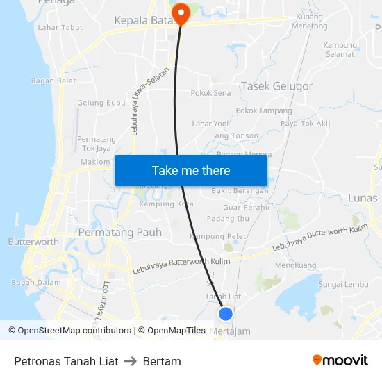 Petronas Tanah Liat to Bertam map