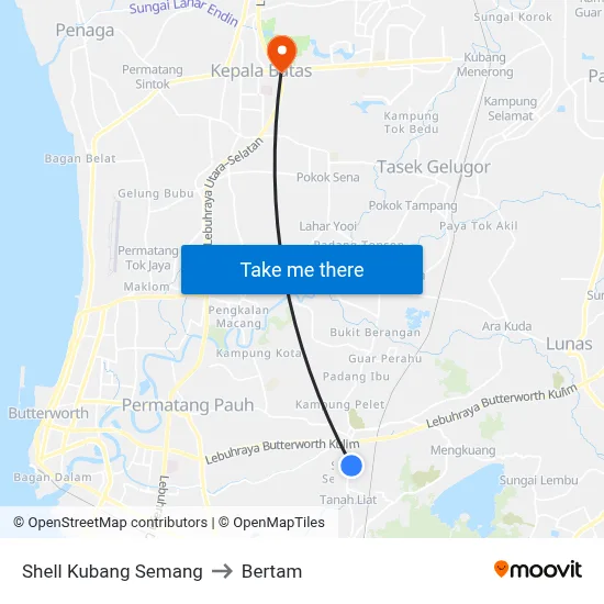Shell Kubang Semang to Bertam map