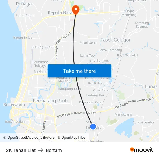 SK Tanah Liat to Bertam map
