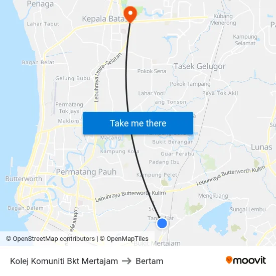 Kolej Komuniti Bkt Mertajam to Bertam map