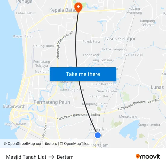 Masjid Tanah Liat to Bertam map