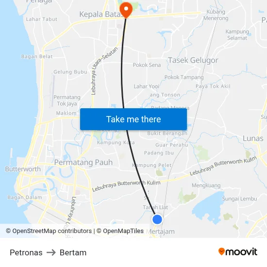 Petronas to Bertam map