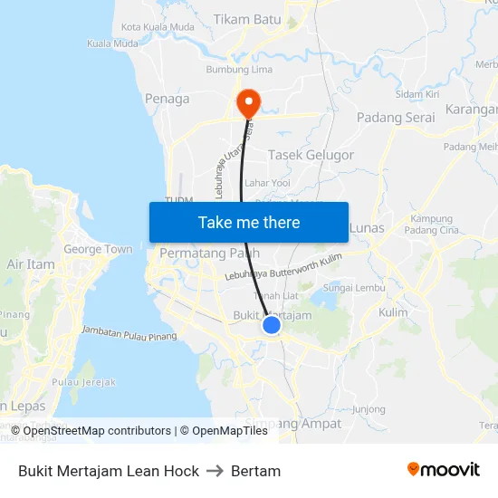 Bukit Mertajam Lean Hock to Bertam map