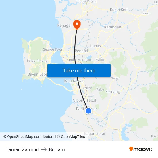 Taman Zamrud to Bertam map