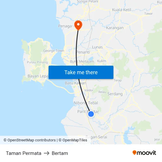 Taman Permata to Bertam map