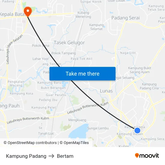 Kampung Padang to Bertam map