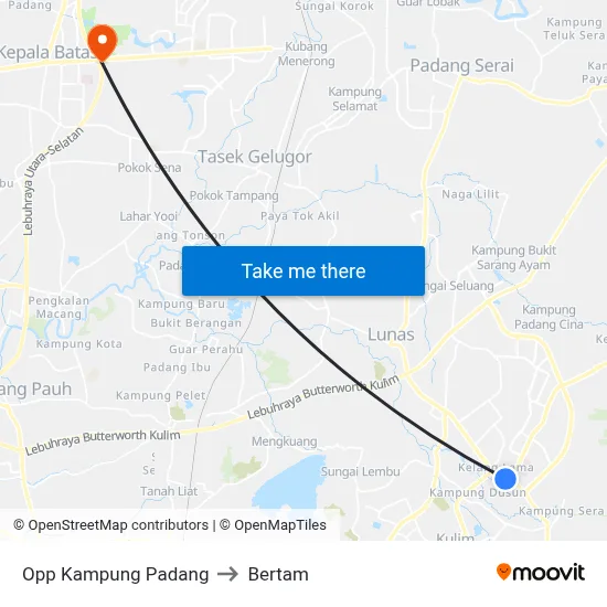 Opp Kampung Padang to Bertam map