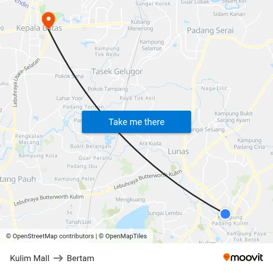 Kulim Mall to Bertam map