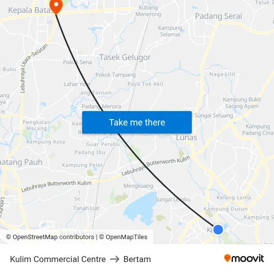 Kulim Commercial Centre to Bertam map