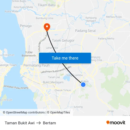 Taman Bukit Awi to Bertam map
