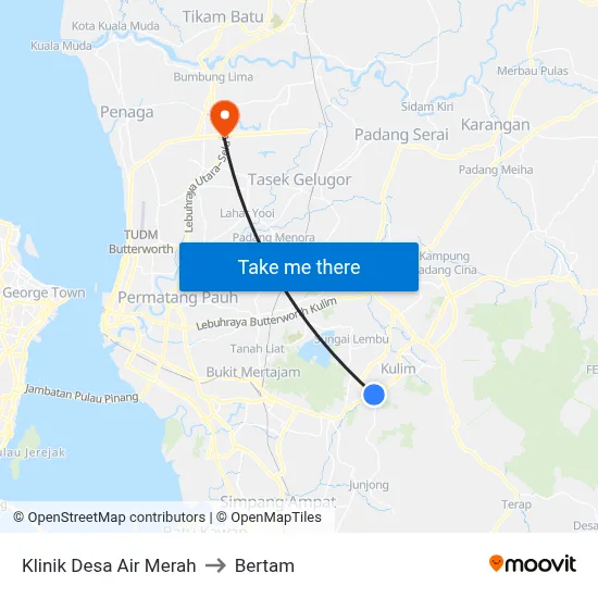 Klinik Desa Air Merah to Bertam map