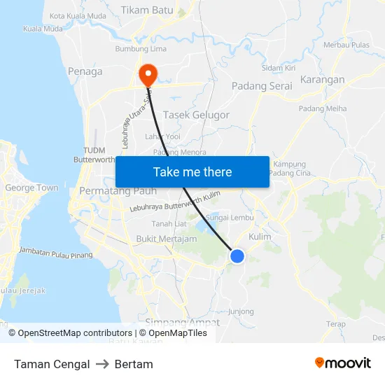 Taman Cengal to Bertam map