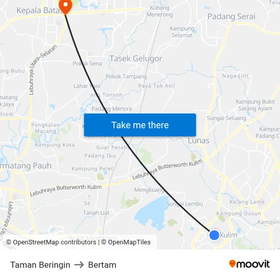 Taman Beringin to Bertam map