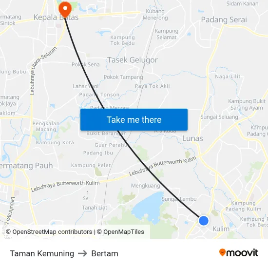 Taman Kemuning to Bertam map
