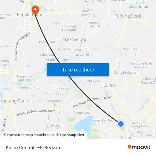 Kulim Central to Bertam map