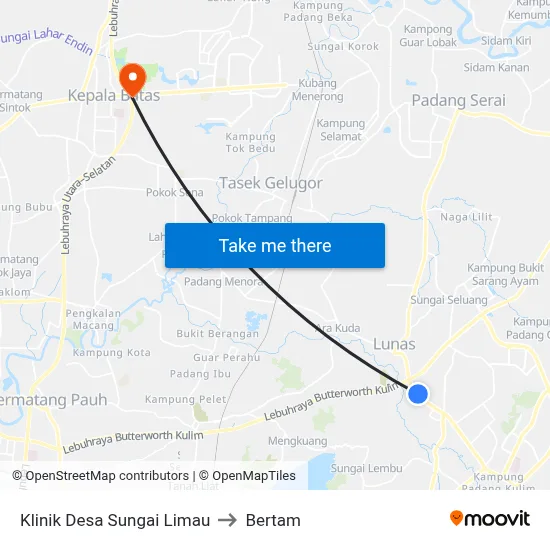 Klinik Desa Sungai Limau to Bertam map
