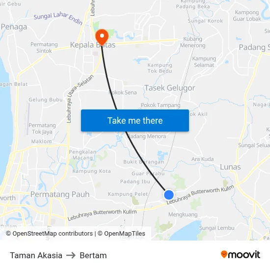 Taman Akasia to Bertam map