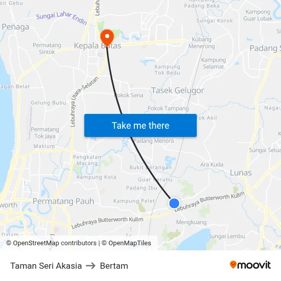Taman Seri Akasia to Bertam map
