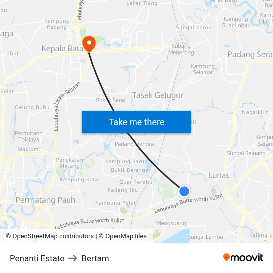 Penanti Estate to Bertam map