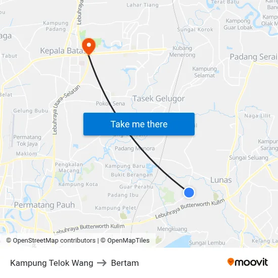 Kampung Telok Wang to Bertam map