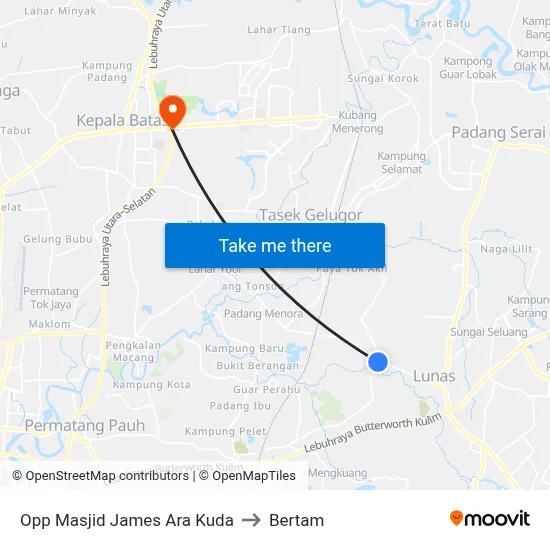 Opp Masjid James Ara Kuda to Bertam map