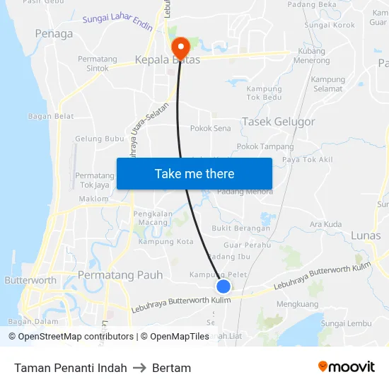 Taman Penanti Indah to Bertam map