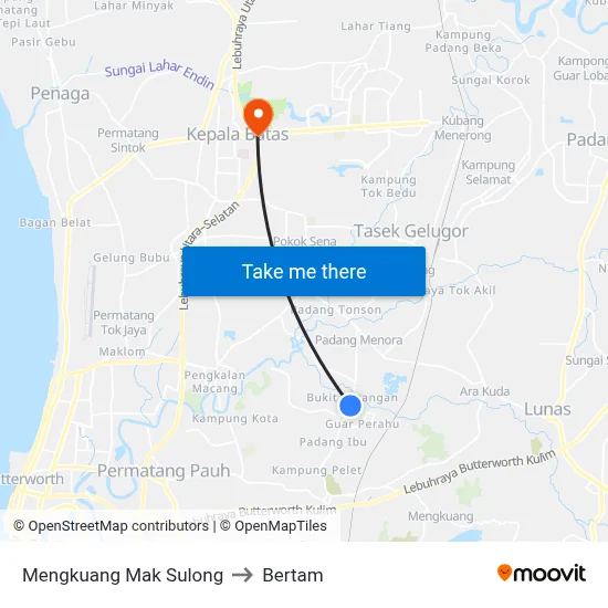Mengkuang Mak Sulong to Bertam map