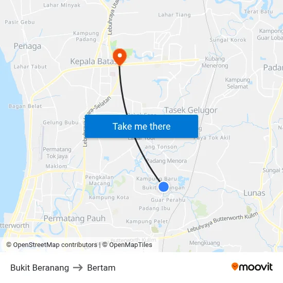 Bukit Beranang to Bertam map
