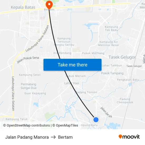 Jalan Padang Manora to Bertam map