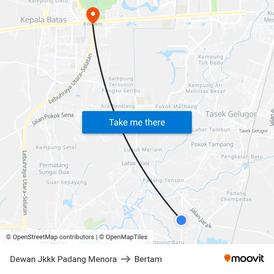 Dewan Jkkk Padang Menora to Bertam map