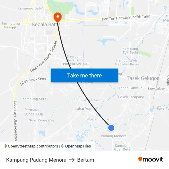 Kampung Padang Menora to Bertam map