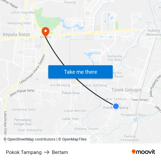Pokok Tampang to Bertam map
