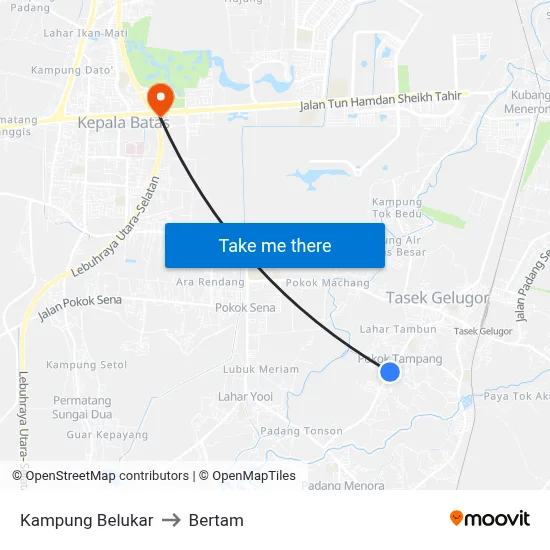 Kampung Belukar to Bertam map
