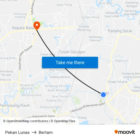 Pekan Lunas to Bertam map