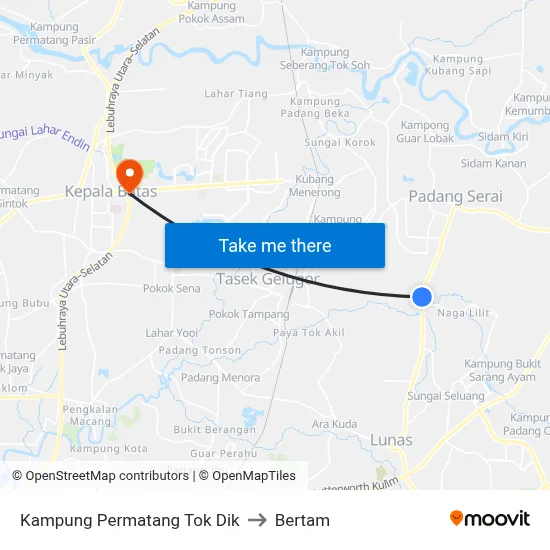 Kampung Permatang Tok Dik to Bertam map
