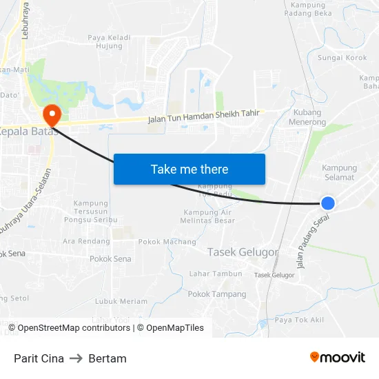 Parit Cina to Bertam map