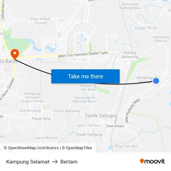 Kampung Selamat to Bertam map