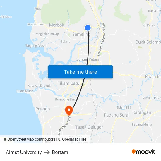 Aimst University to Bertam map