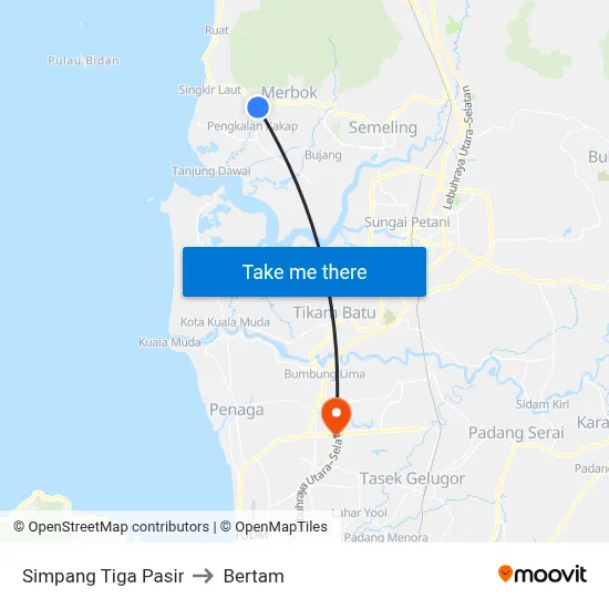 Simpang Tiga Pasir to Bertam map