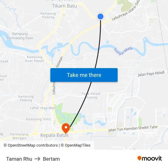 Taman Rhu to Bertam map