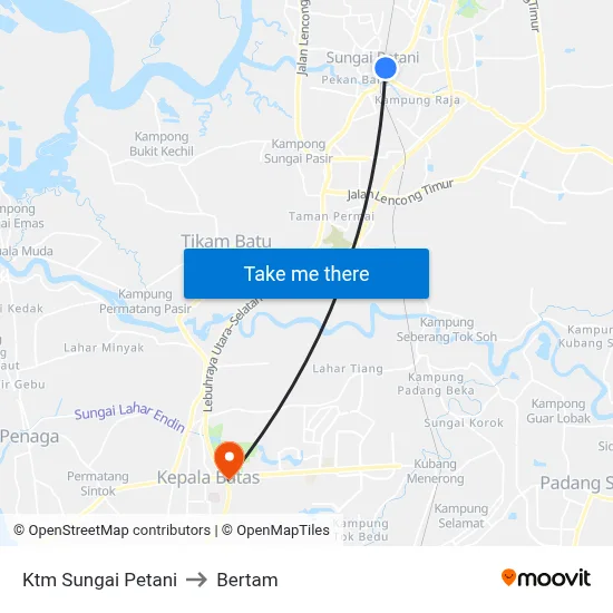 Ktm Sungai Petani to Bertam map