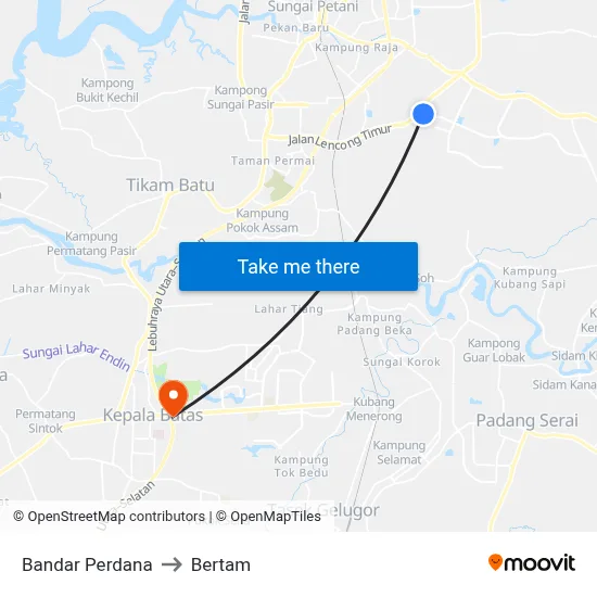 Bandar Perdana to Bertam map