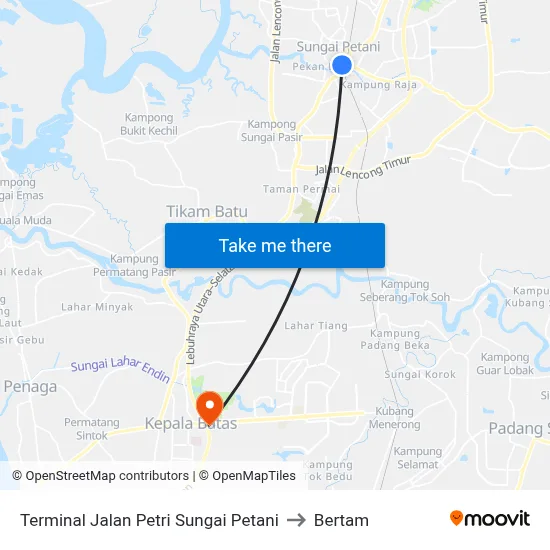 Terminal Jalan Petri Sungai Petani to Bertam map