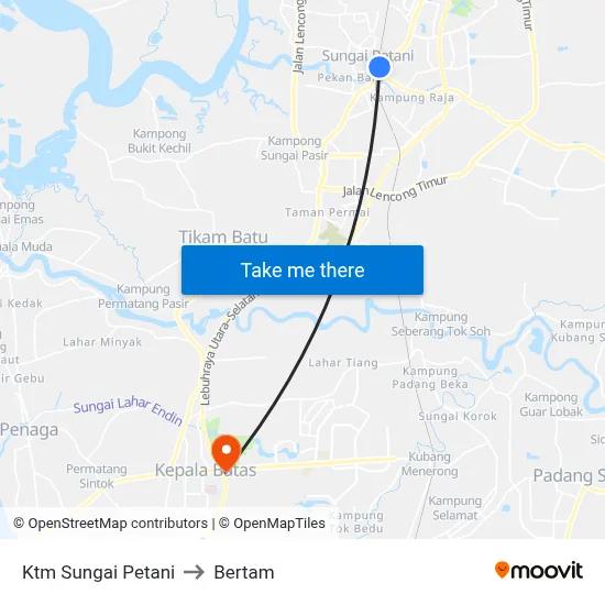 Ktm Sungai Petani to Bertam map