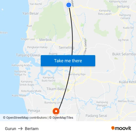 Gurun to Bertam map