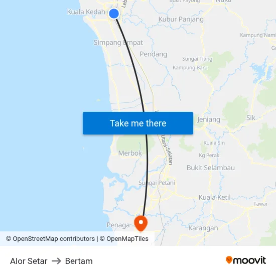 Alor Setar to Bertam map