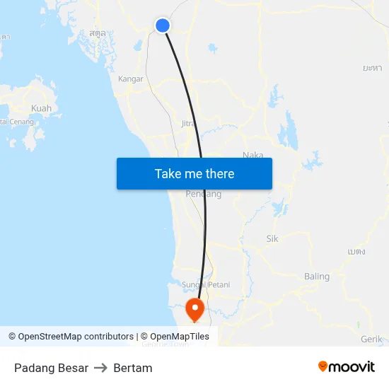 Padang Besar to Bertam map