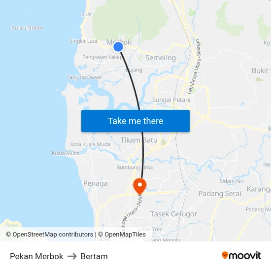 Pekan Merbok to Bertam map