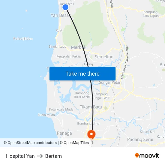 Hospital Yan to Bertam map