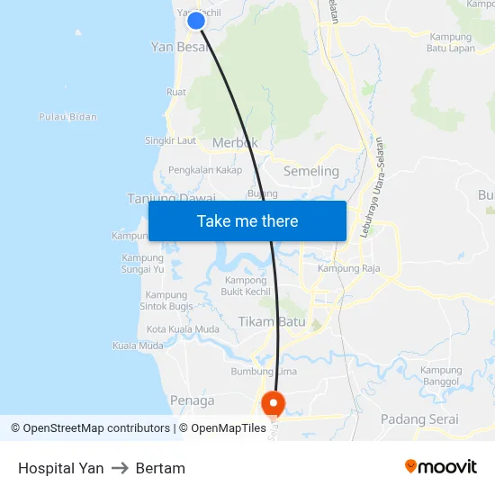 Hospital Yan to Bertam map